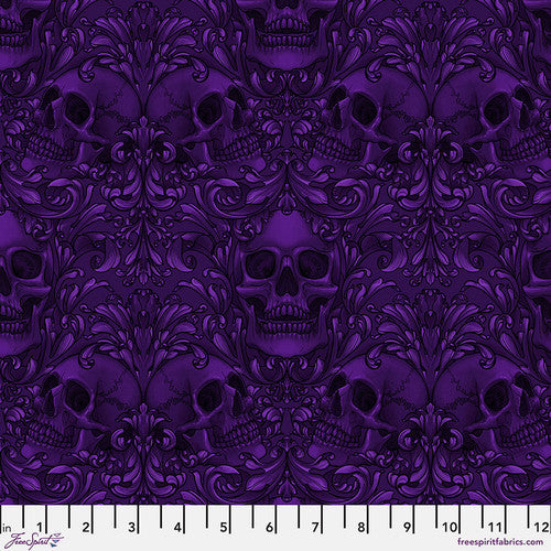Skull Damask - Purple || Mystic Moonlight by the yard from Rachel Hauer