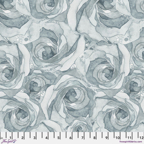 Organic Roses - Silver Blue || Brushstrokes by the yard