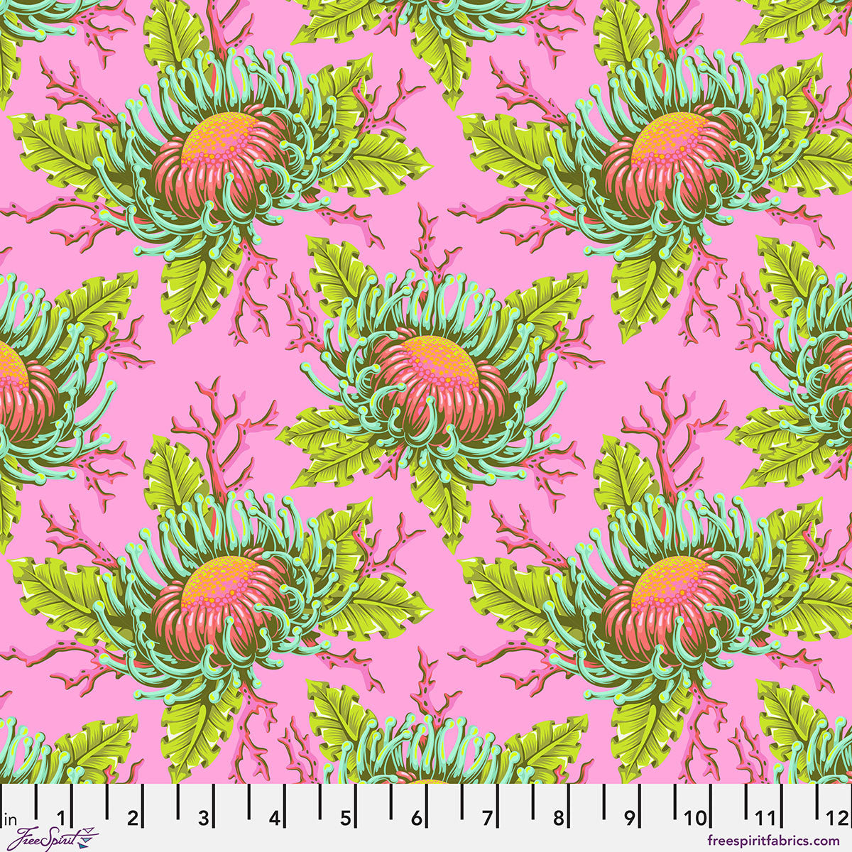 Friends & Anemones - Coralline || Floral Reef by Tula Pink, by the yard