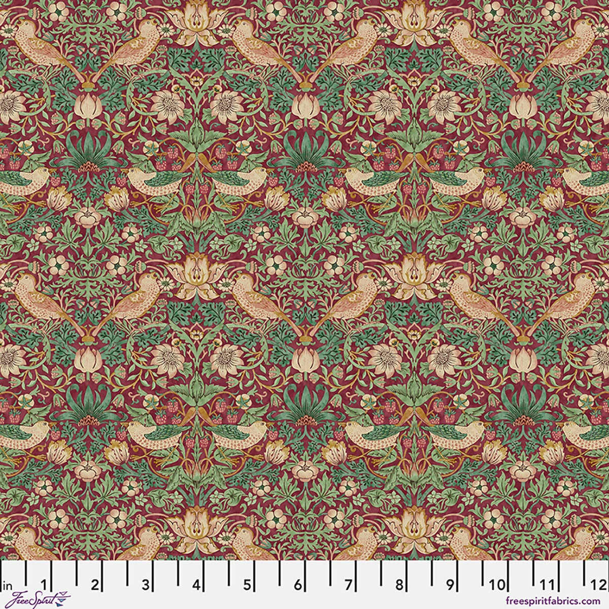 Mini Strawberry Thief - Dawn Rose || Lodden, by the yard from William Morris