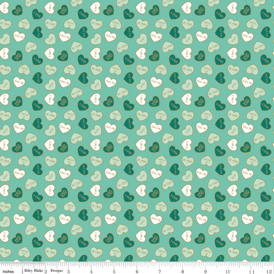 Mint For You Sea Glass Sparkle Conversation Hearts Yardage by Melissa Mortenson for Riley Blake Designs
