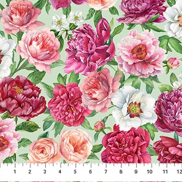 Blush By Northcott-Floral Green Multi by the yard