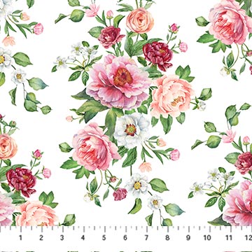 Blush By Northcott-Floral White Multi by the yard