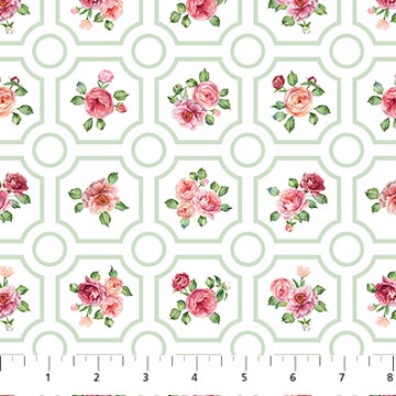 Blush By Northcott-Floral White grid by the yard