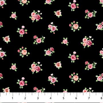 Blush By Northcott-Floral toss Black by the yard