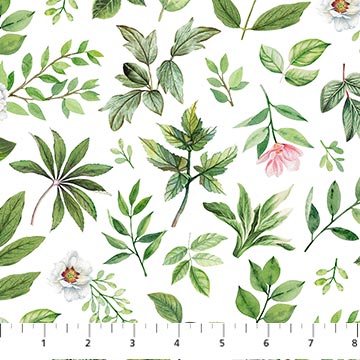 Blush By Northcott- leaf toss Green by the yard