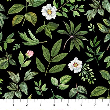 Blush By Northcott- leaf toss black by the yard