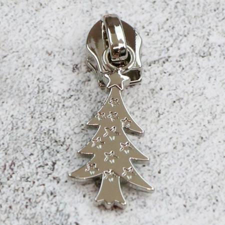 Four 5 Christmas Tree Zipper Pulls Nickel