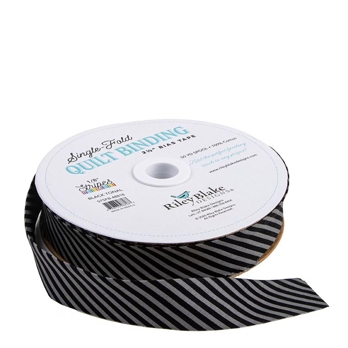 Riley Blake Designs Single-Fold Quilt Binding 1/8" Tonal Stripe Black 2.5" by the yard