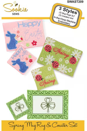 Spring Mug Rug & Coaster Set In-the-Hoop pattern with digital download link for design