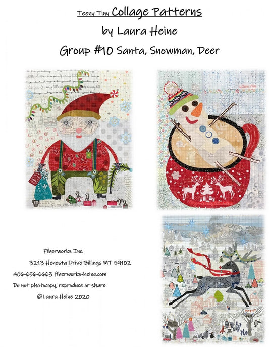 Santa, Snowman, and Deer Teeny Tiny Collage Printed Pattern by Laura Heine