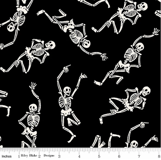 Monthly Placemats Skeletons Black by Riley Blake by the yard