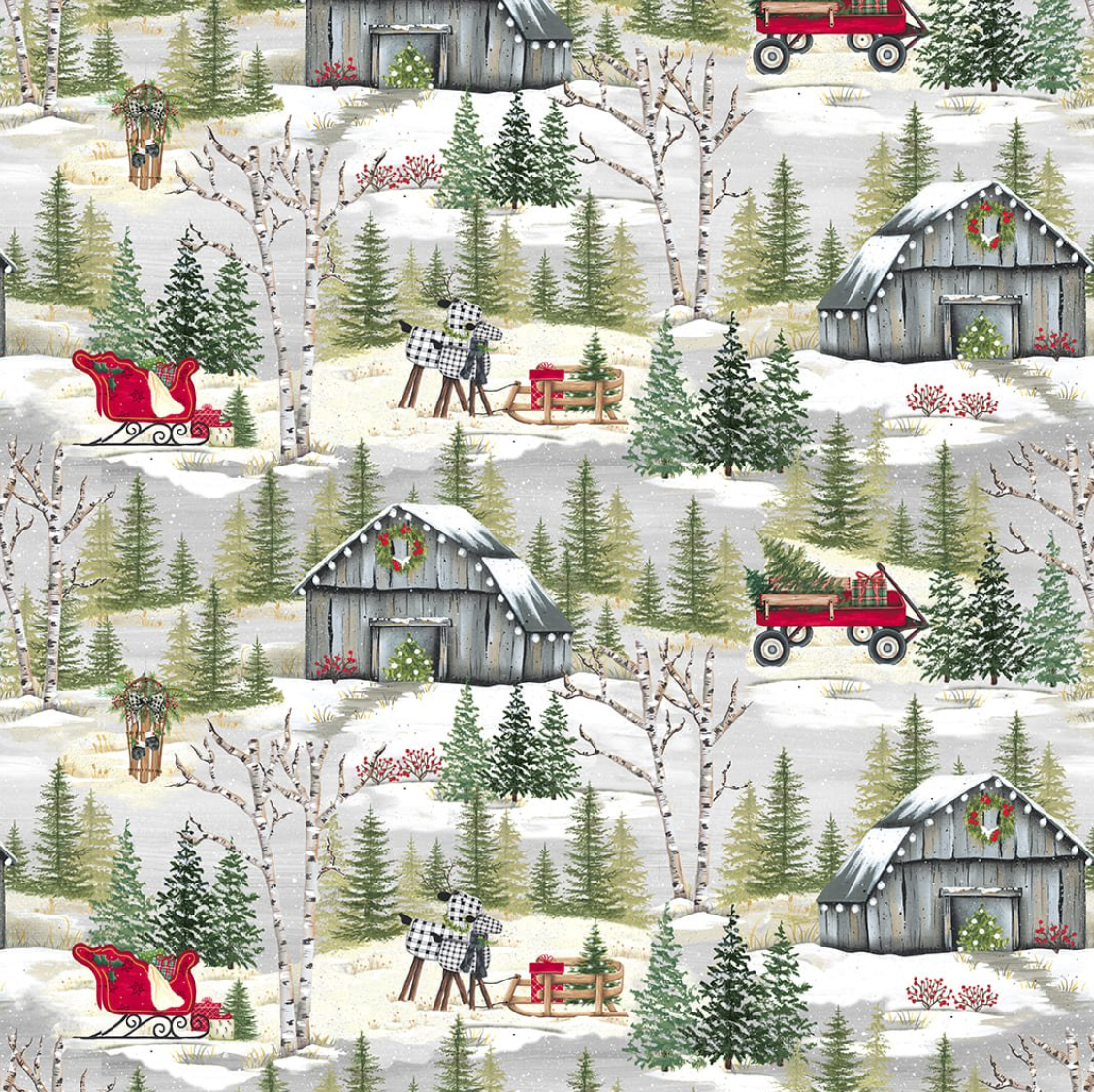 It's Christmas Time Grey Winter Scenic 3471 90 by Blank by the yard