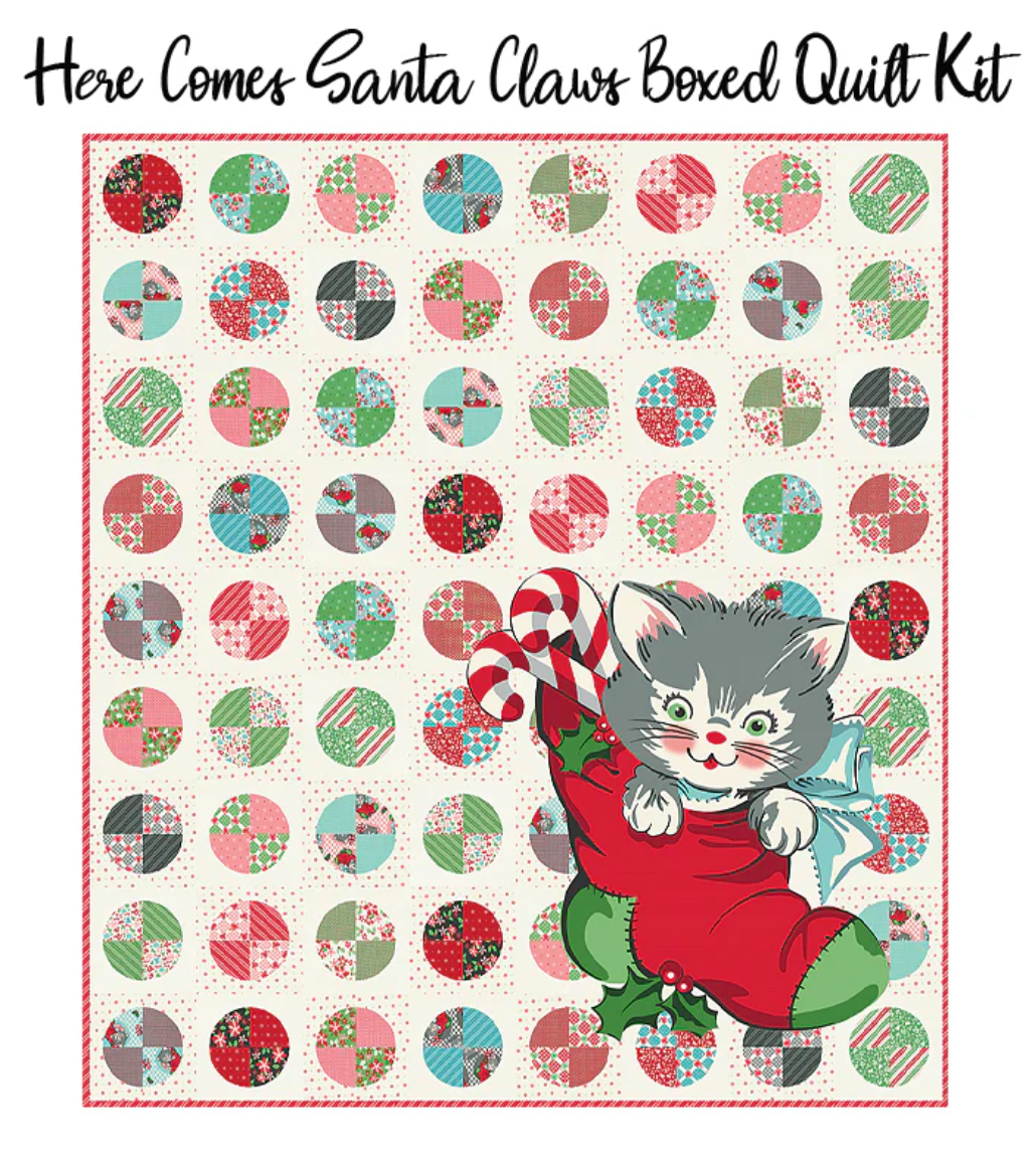 Here Comes Santa Claws Boxed Quilt Kit with Kitty Christmas by Moda
