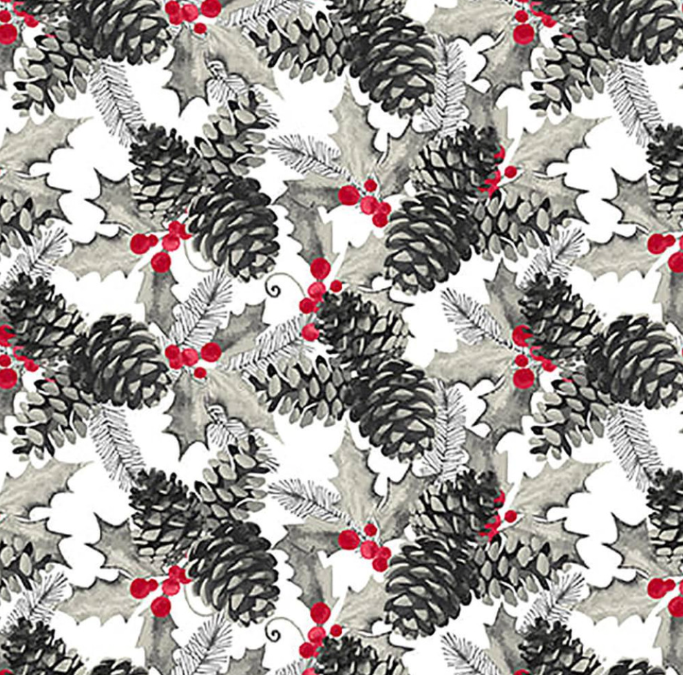 Holiday Style Gray Pinecones 3391 90 by Blank by the yard