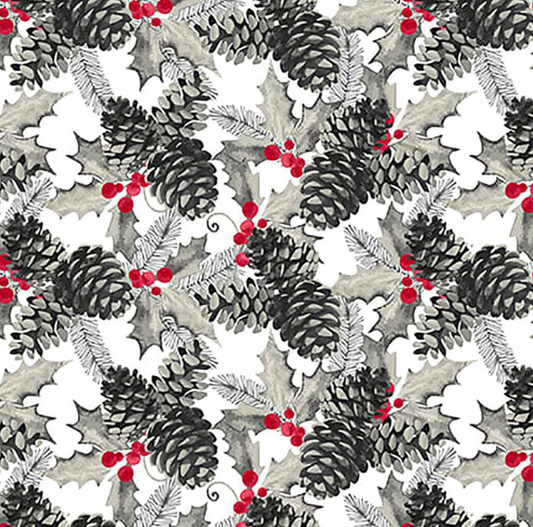 Holiday Style Gray Pinecones 3391 90 by Blank by the yard