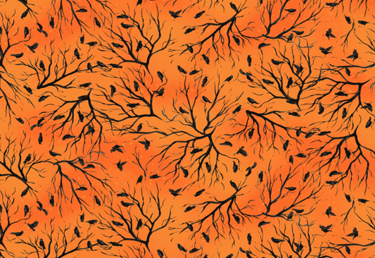 Toil & Trouble Orange Crows by Clothworks by the yard