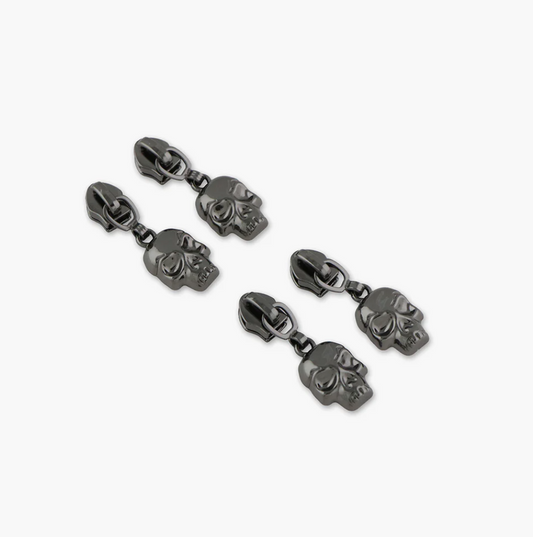 Four 5 Skull Zipper Pulls Gunmetal