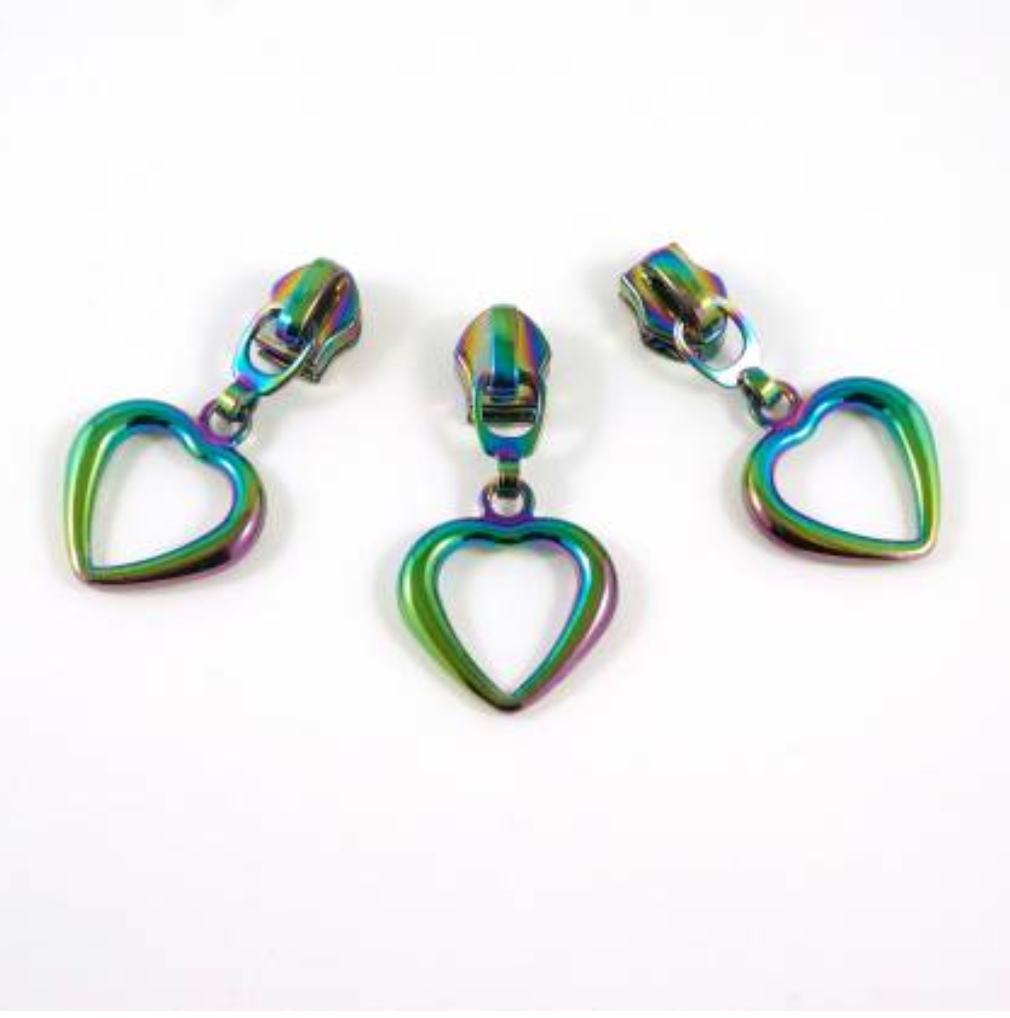 Rainbow Iridescent Heart Zipper Pulls