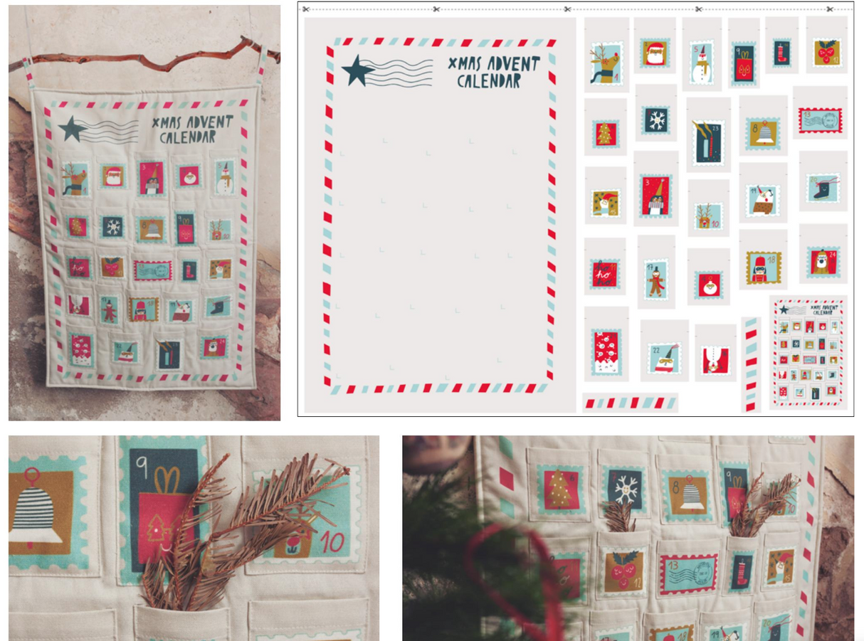 Katia 8oz cotton canvas Xmas Advent Calendar / Xmas Stamps Calendar