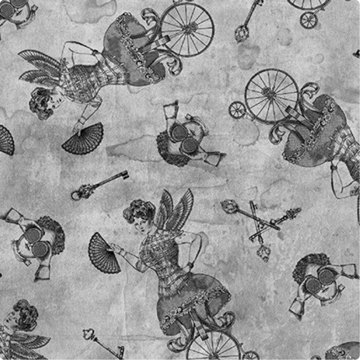 Full Steam Ahead Gray Silhouettes Digital Fabric Fabric by the yard.