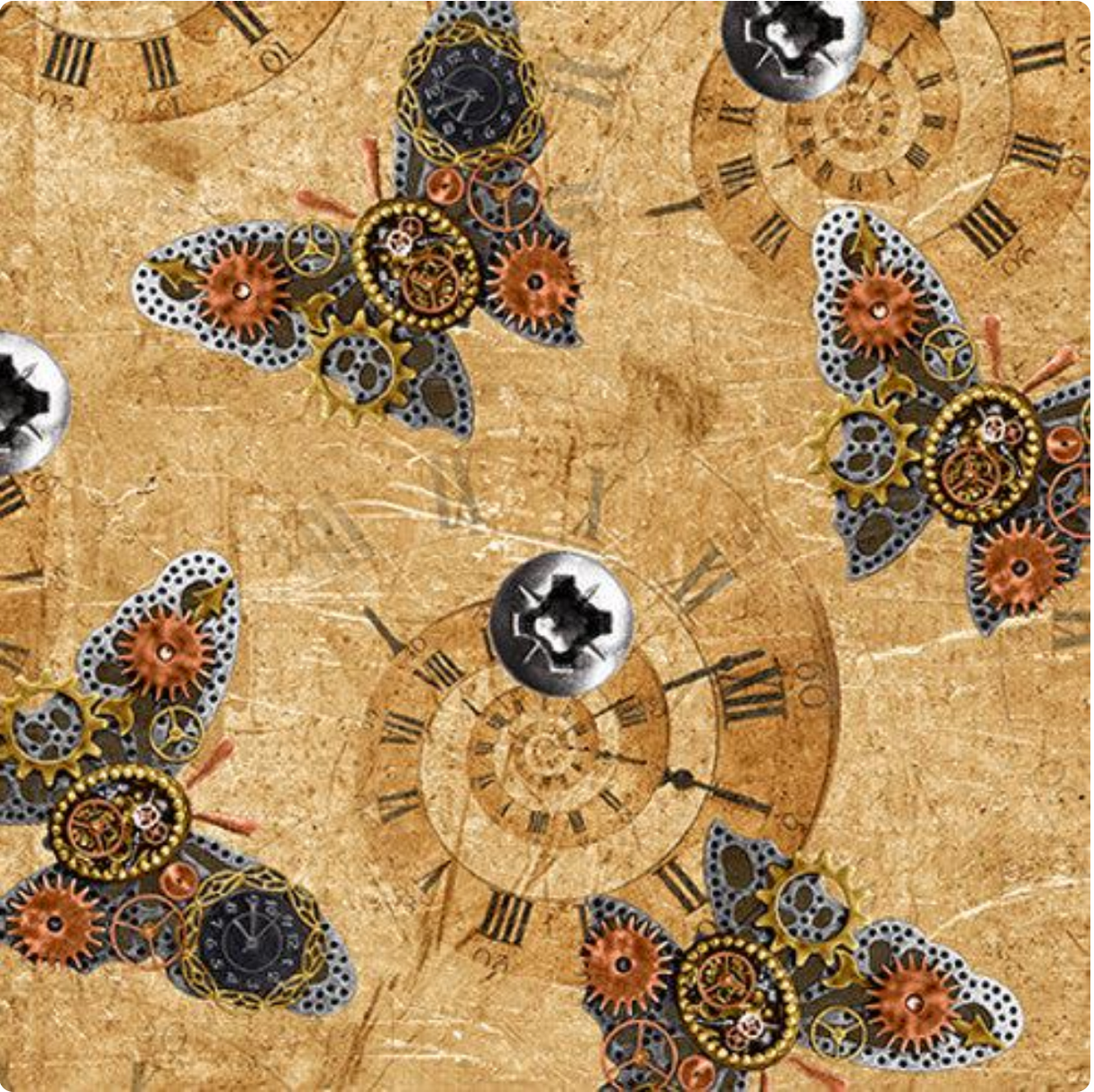 Full Steam Ahead Tan Butterflies Digital Fabric by the yard.