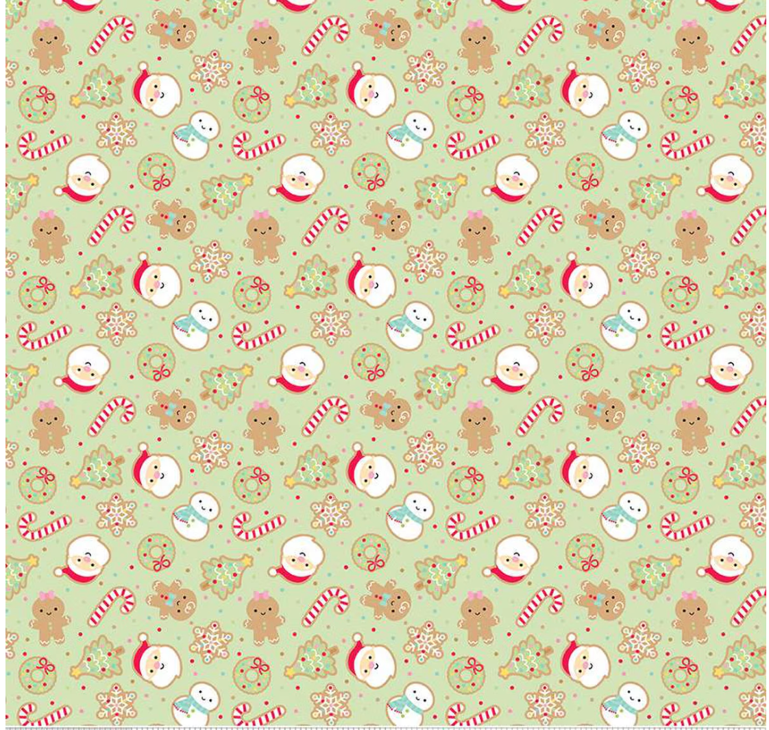 Gingerbread Kisses Sugar Cookies Green by the yard from Riley Blake