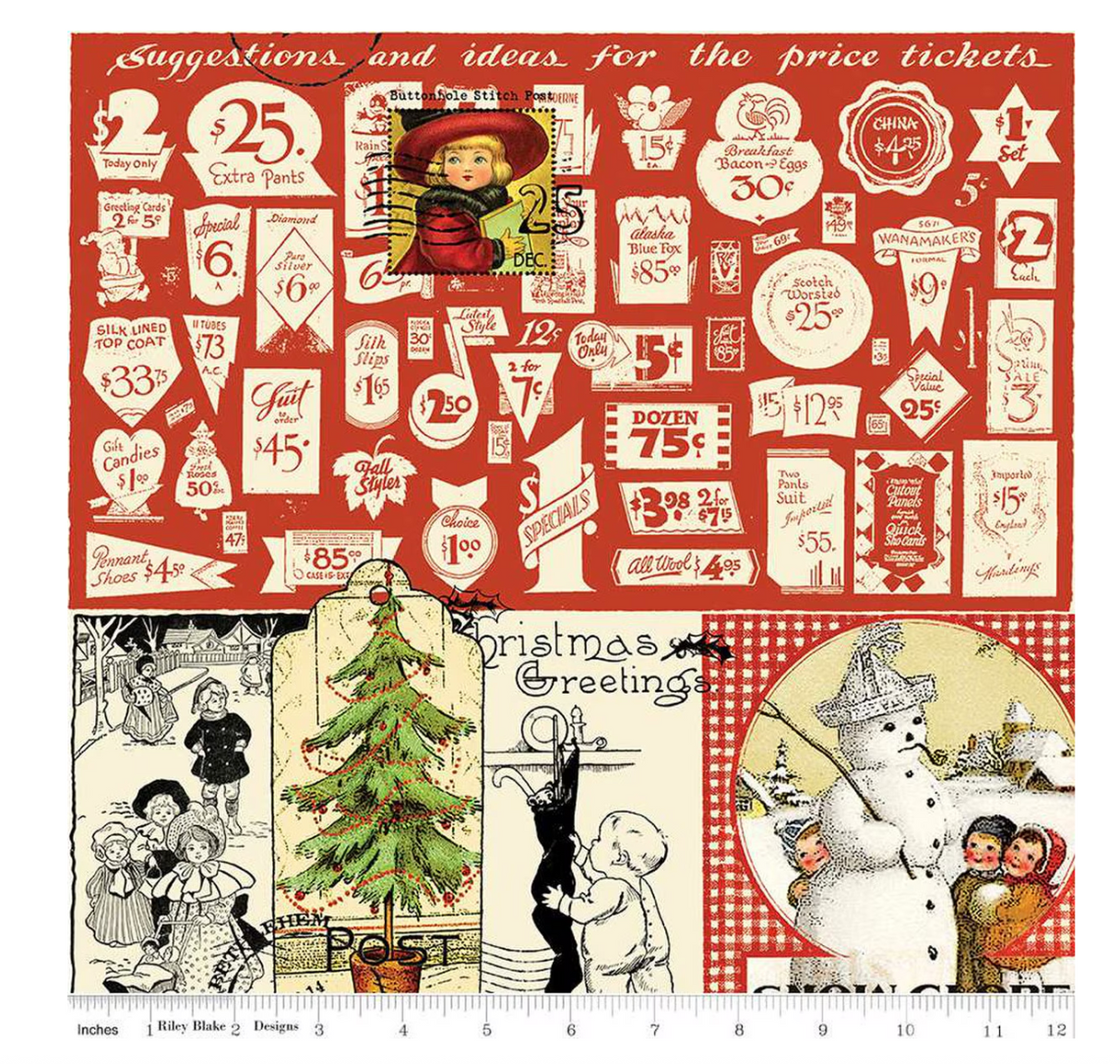 Classic Christmas Christmas Collage Parchment Riley Blake by the Panel