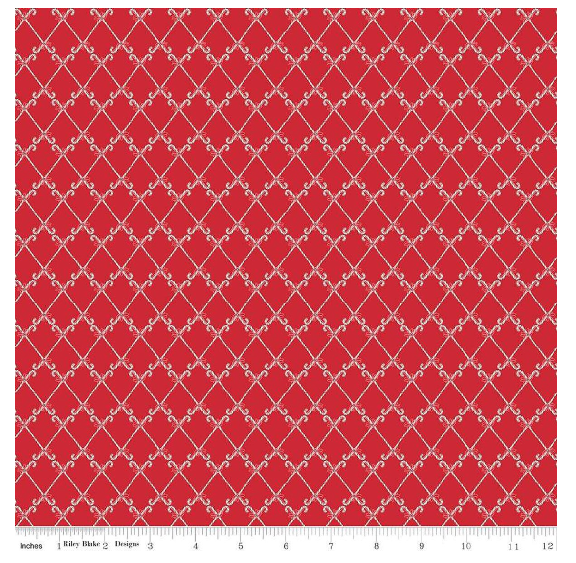 Mistletoe & Holly Candy Canes Red by the yard from Riley Blake