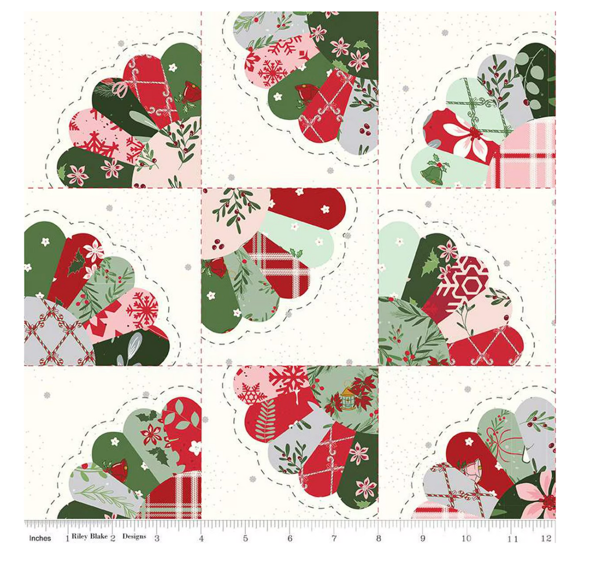 Mistletoe & Holly Dresden Fan Cheater Print Cloud by the yard from Riley Blake