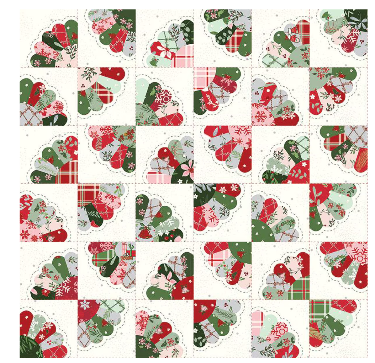 Mistletoe & Holly Dresden Fan Cheater Print Cloud by the yard from Riley Blake