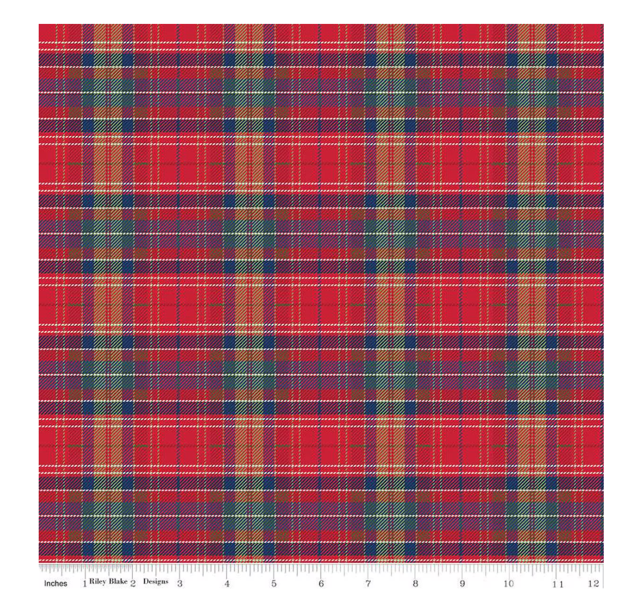 More Christmas Wishes Wishes Lumberjack Red by the yard from Riley Blake