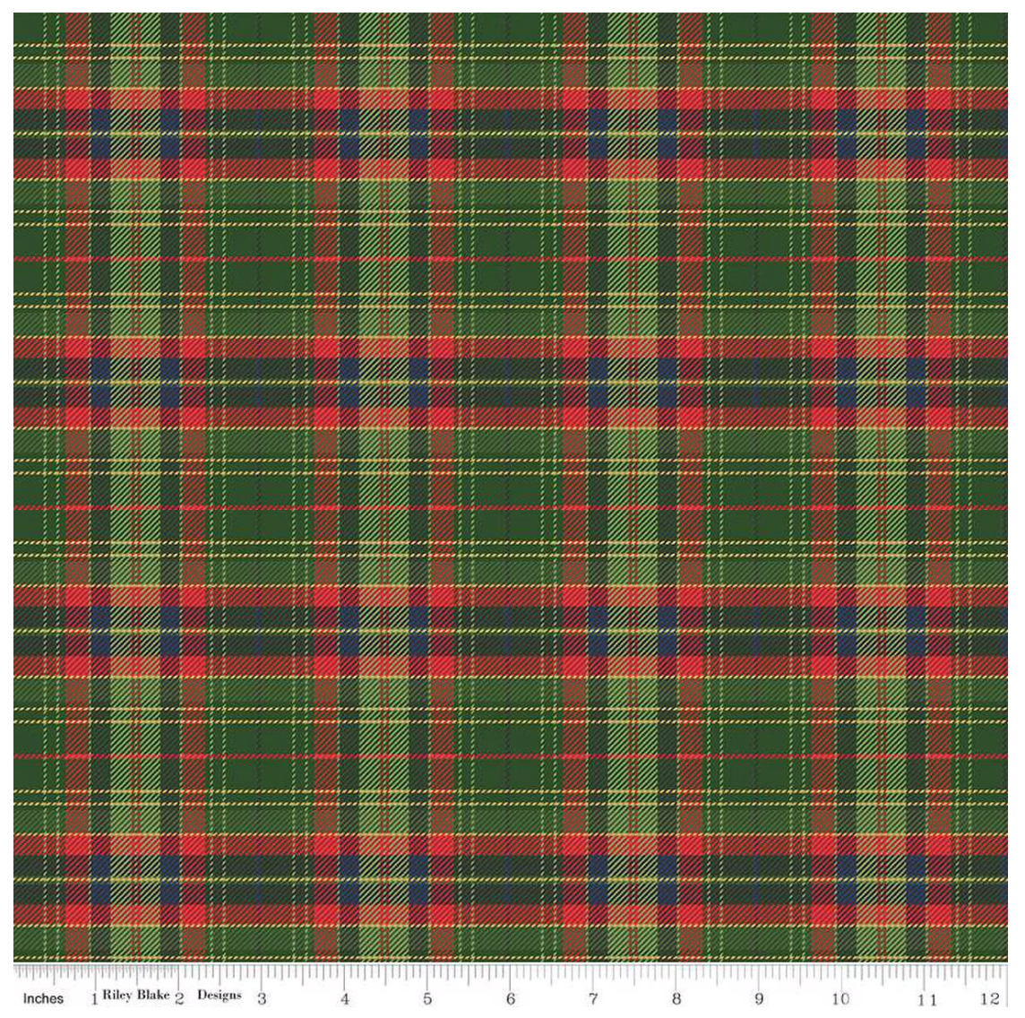 More Christmas Wishes Wishes Lumberjack Green by the yard from Riley Blake