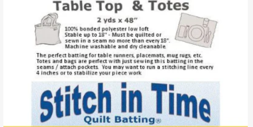TT72 Stitch In Time Table Top & Totes Batting (Package, 48 in x 72 in)