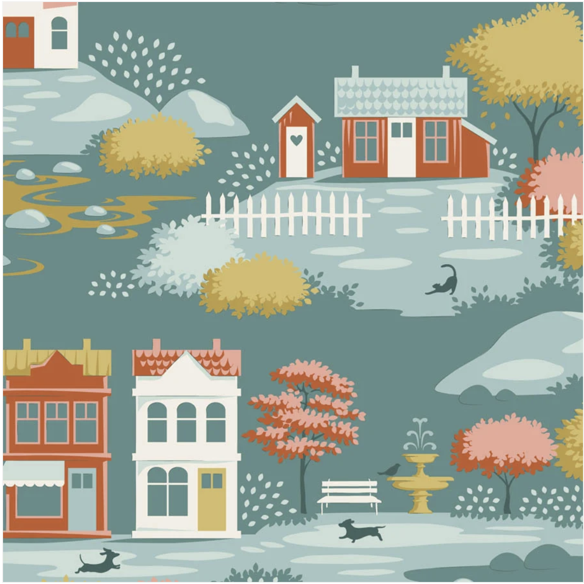 Pre OrderVillage Teal - Village Life by Tilda Fabrics - by the yard fulfilled October 2026