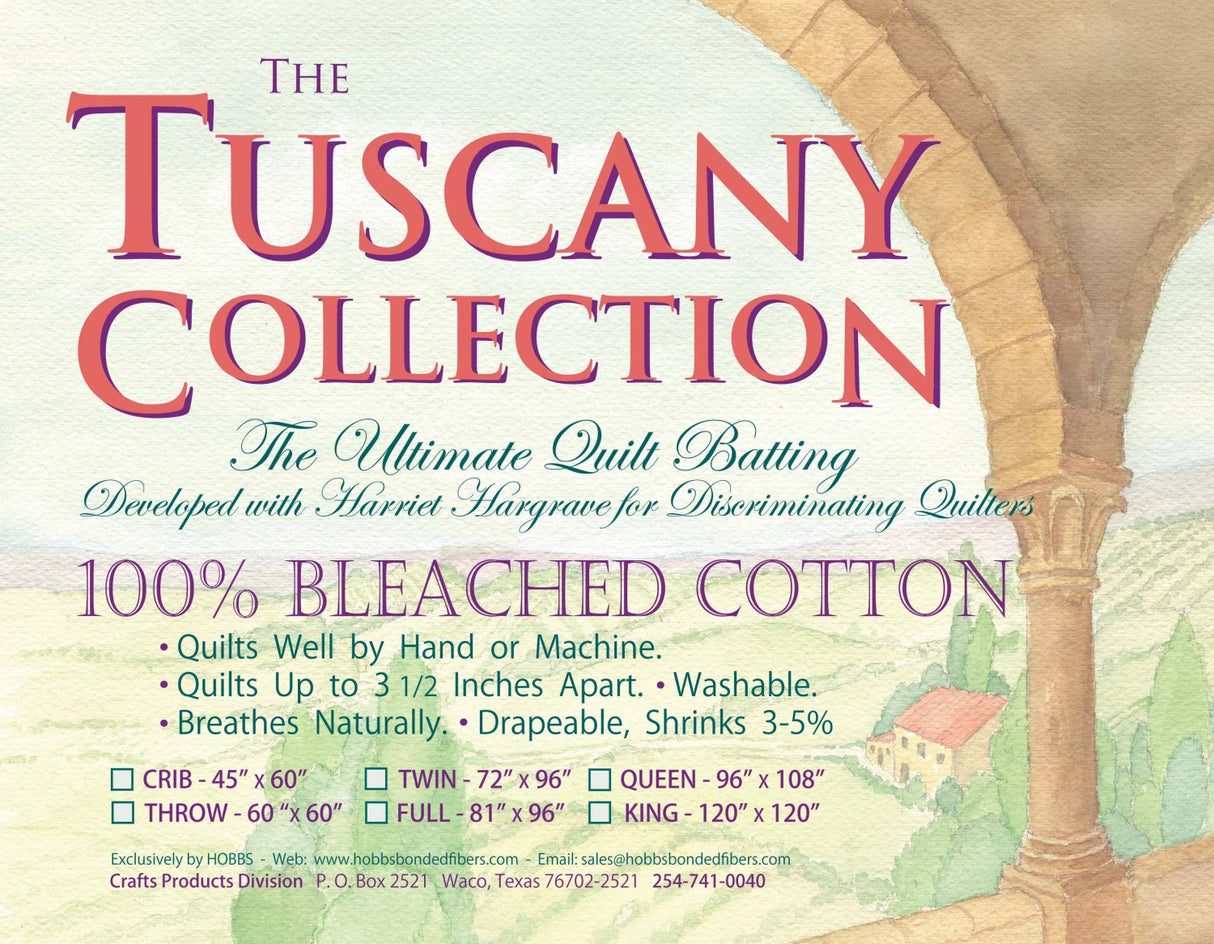 Batting Tuscany Bleached Cotton 96in x 108in Queen