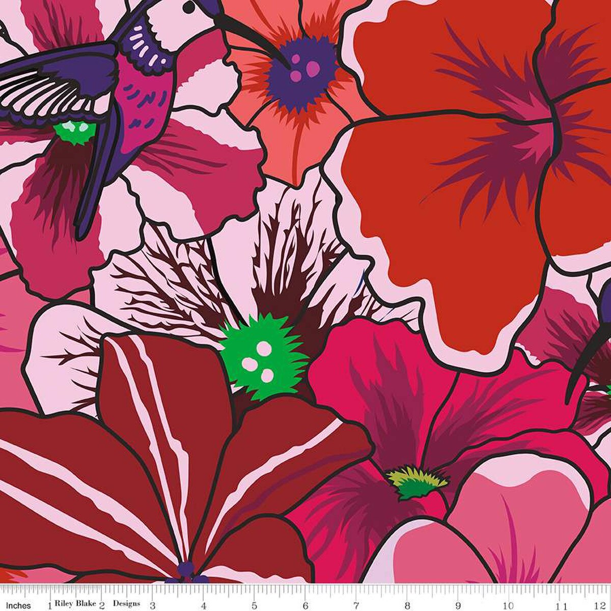 Wide Backing Botanic Blast Pansies Red from Riley Blake by the yard