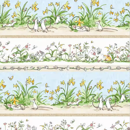 Multi Color Mouseplay Pictorial Stripe from clothworks by the yard