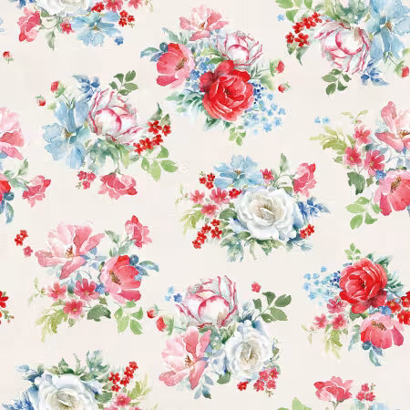 Light Cream Americana Digital Tossed Bouquets by the yard
