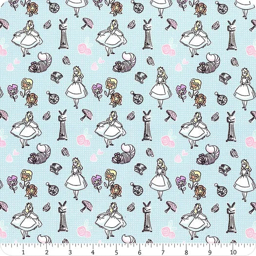 Alice in Wonderland III Blue Cozy Wonderland Yardage