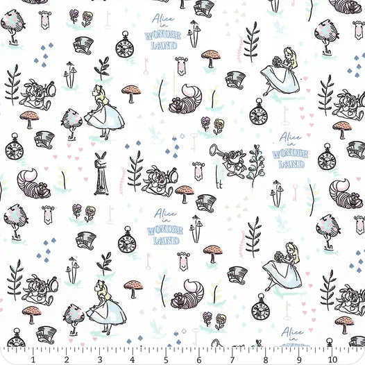 Alice in Wonderland III White Wonderland Scene Yardage