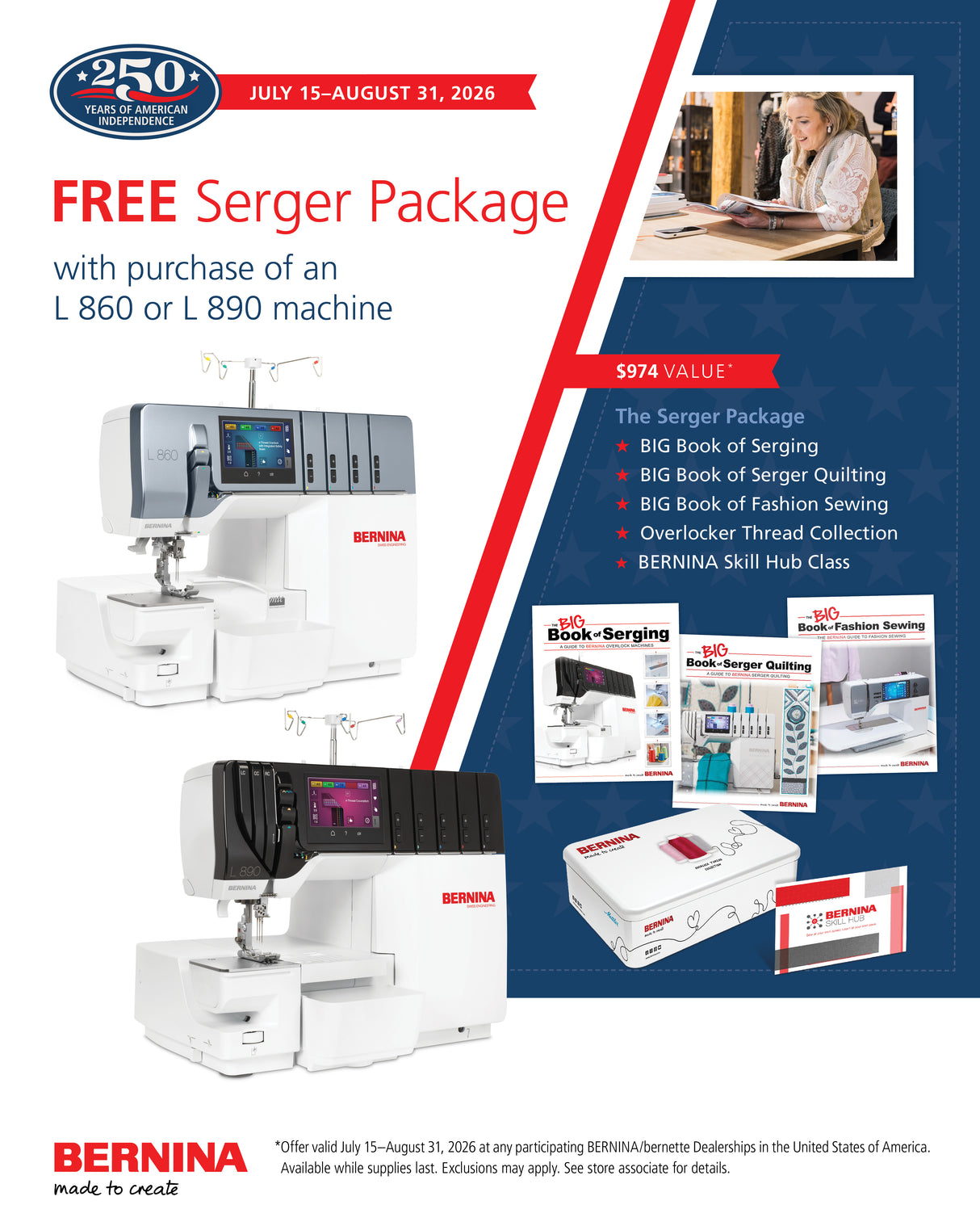 Bernina L 890 Combination Machine Free gifts with purchase through 8/31/26