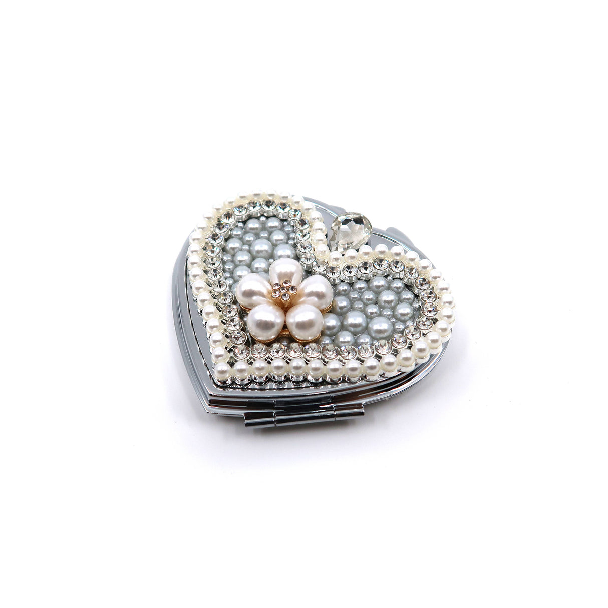 FLOWER PEARL CHARM HEART HAND MIRROR