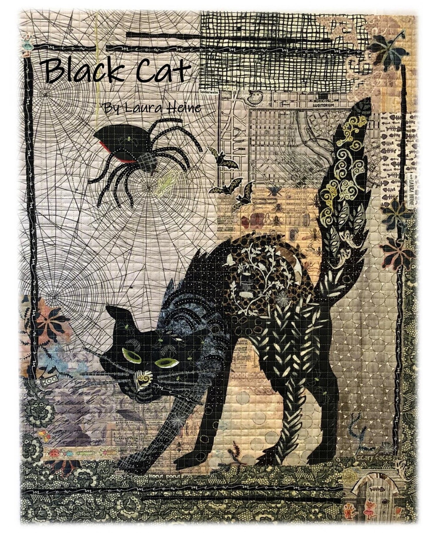 Black Cat Collage Printed Pattern by Laura Heine