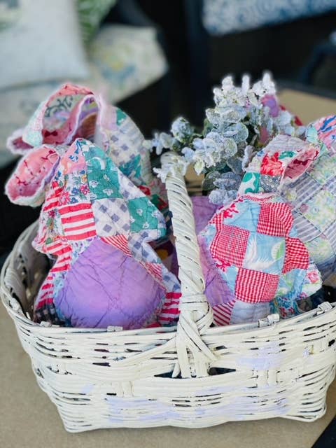 Fabric Christmas tree made from upcycled quilts: Vintage quilt