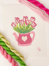 Heart Flower Teapot Needlepoint Canvas 13 Mesh , Valentine's Day Needlepoint Canvas, 4.5”x5.5" Needlepoint Canvas