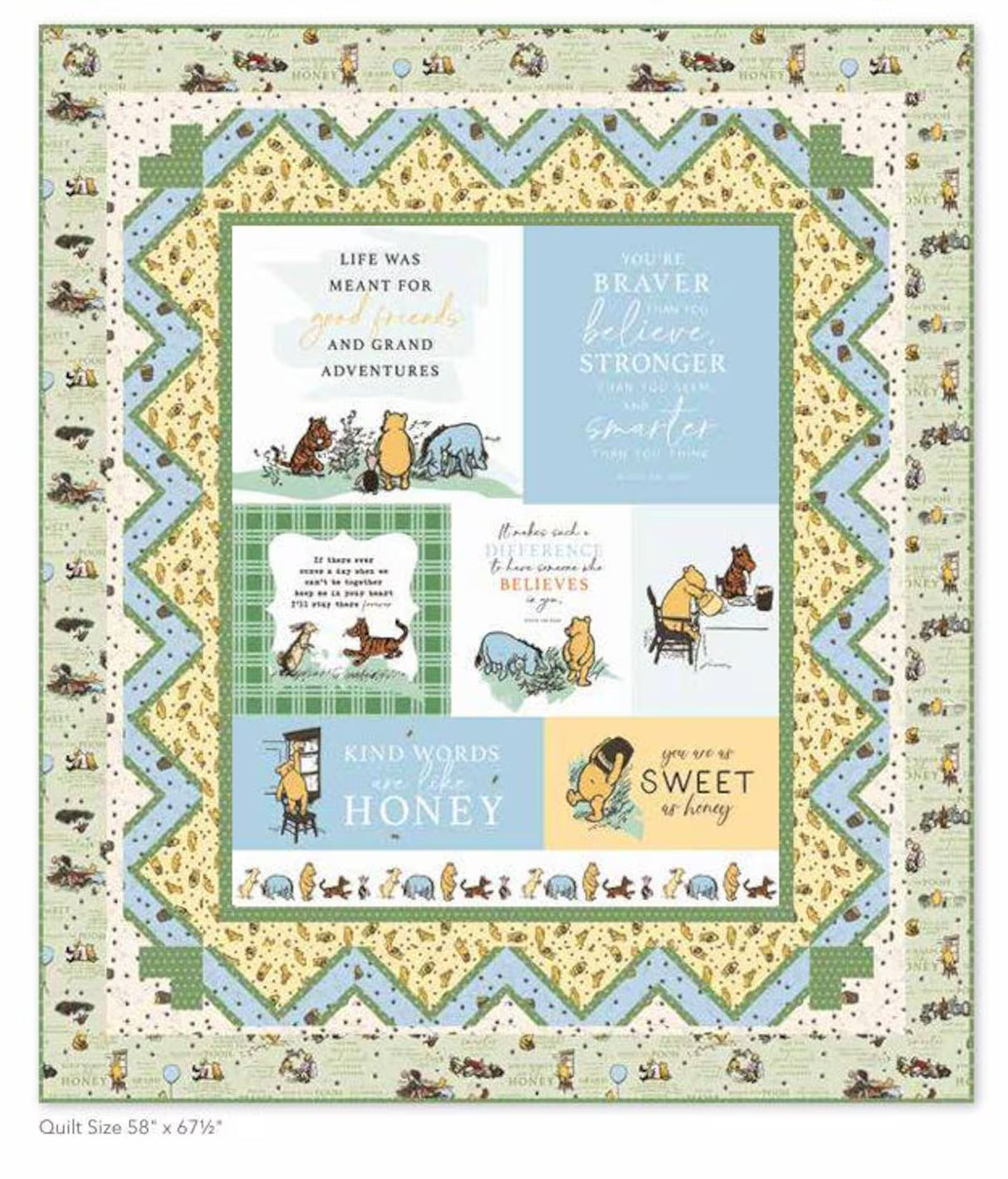 Winnie the Pooh Panel Quilt Kit: Wrapped in Love, Fabric Collection by Echo Park Paper Co and Pattern by Pine Country Quilts for Riley Blake
