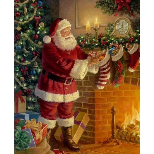 A Nostalgic Christmas Digitally Printed Santa by the Fireplace Quilt Panel