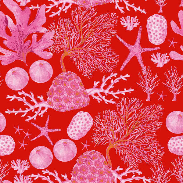 Seaside Swim -Shell Reef Red Fabric by the Yard