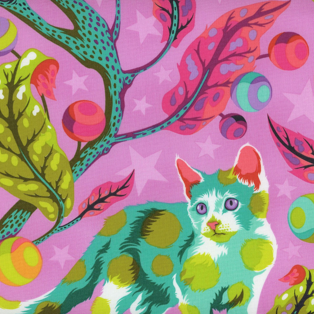 Tabby Road Deja Vu PWTP233 Electroberry Club Kitty by Tula Pink for FreeSpirit Fabrics